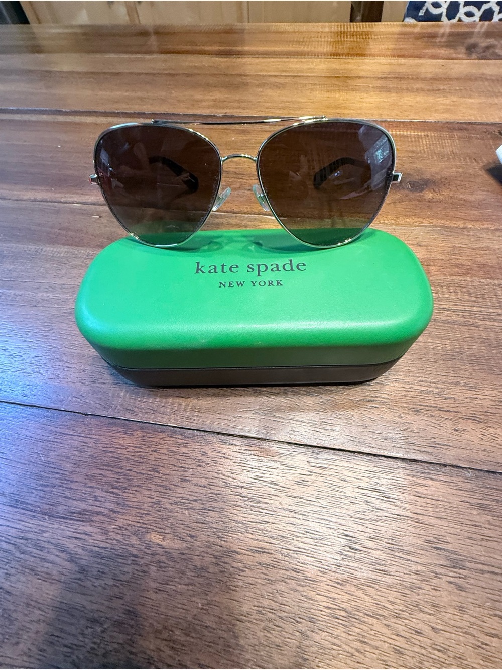 kate spade gold metal aviator sunglasses with brown lenses